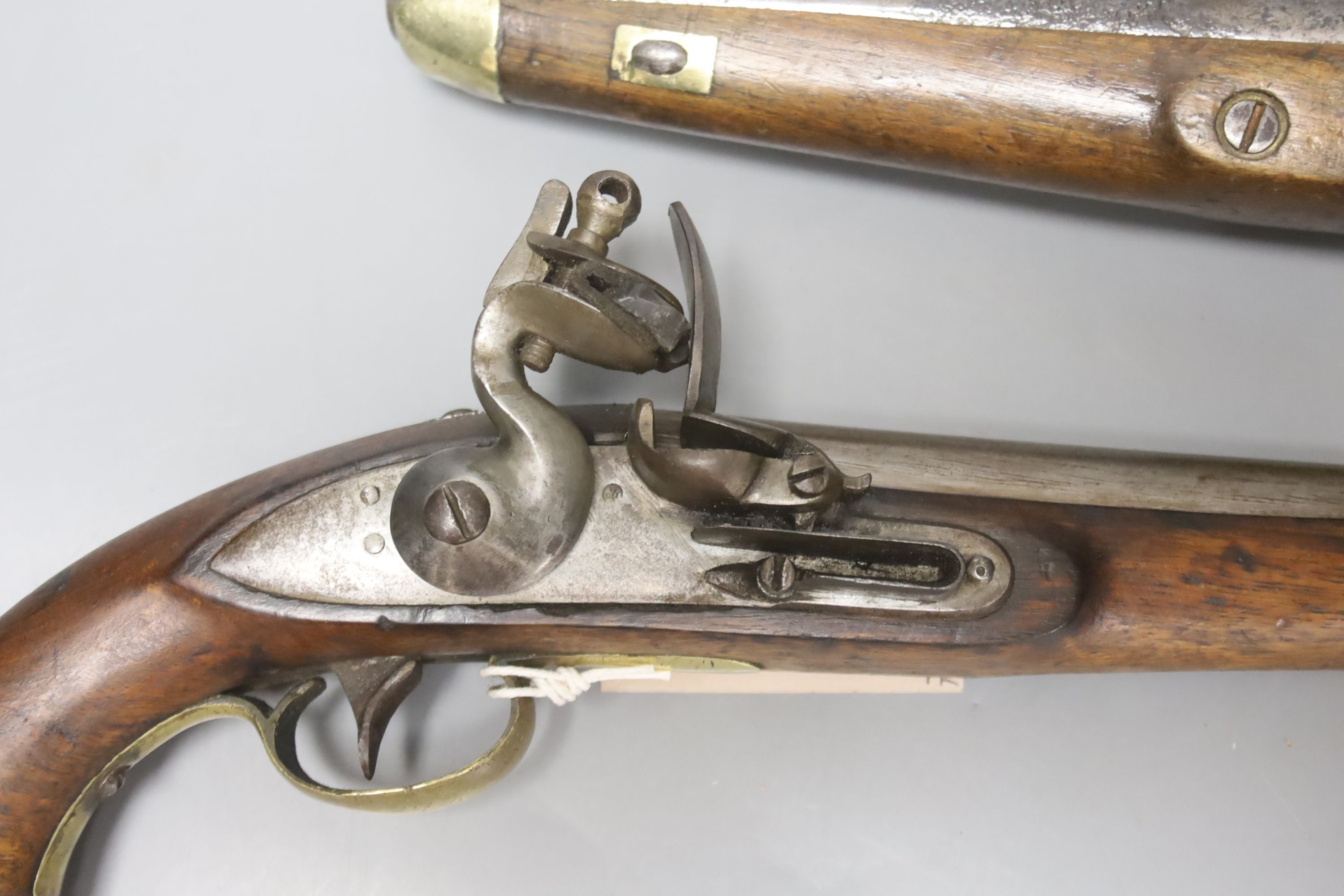 A pair of Belgian Sea Service flintlock pistols, circa 1800, length 39cm